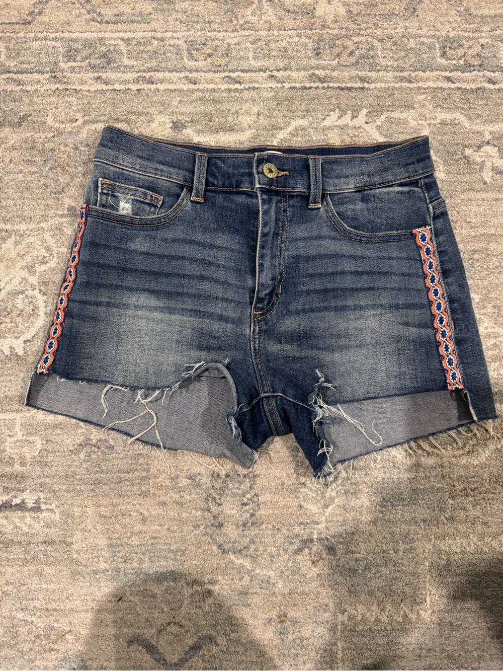 Sneak Peek Dark Blue Denim Shorts with Red & White Side Trim